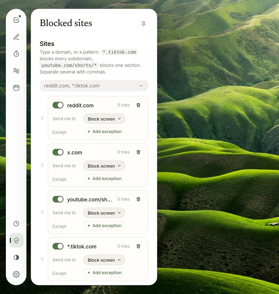 Blocked sites list