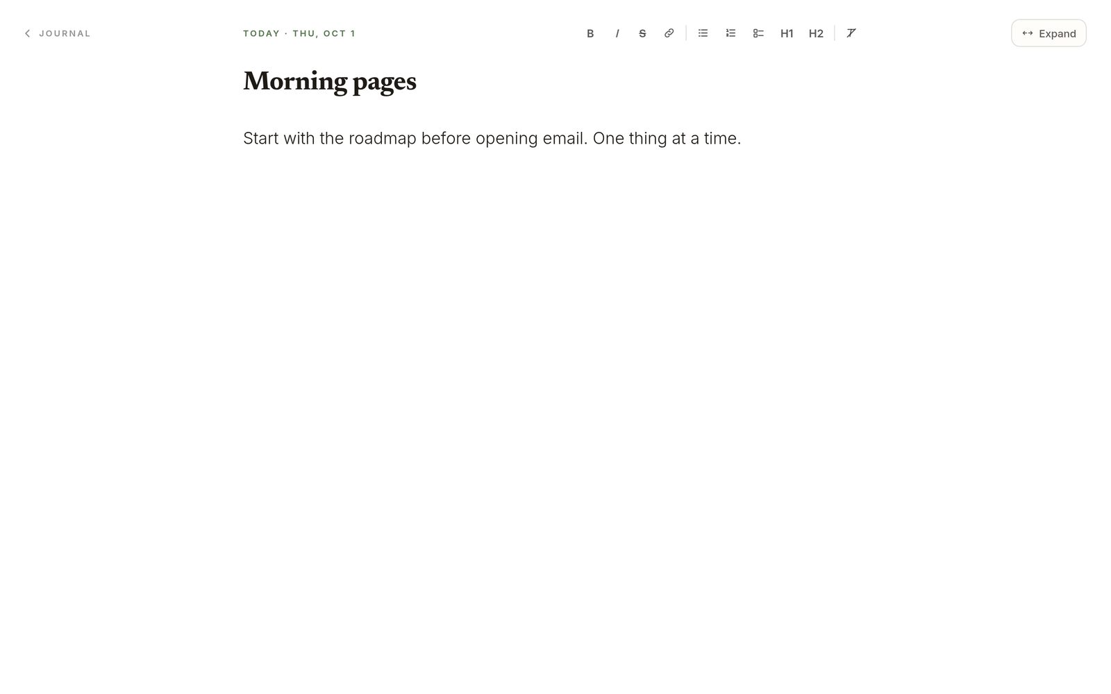 Journal in full screen